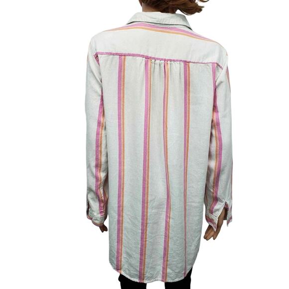 For Cynthia Rowley Popover Tunic Top Women M Linen blend Roll up sleeve Pockets - Picture 8 of 10